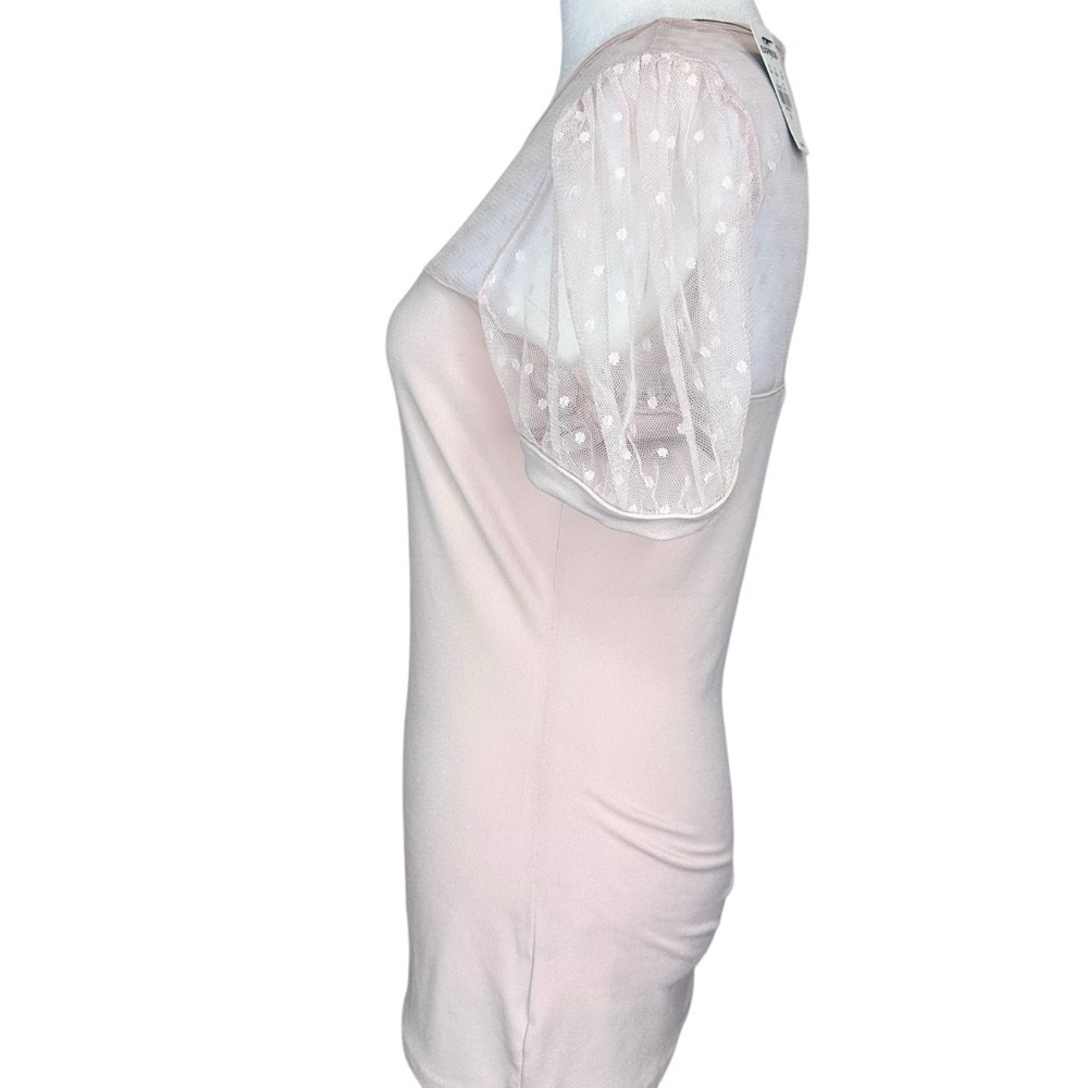 Express Pink Mesh Yoke Dot Sleeve Short Sleeve Top - Picture 3 of 12
